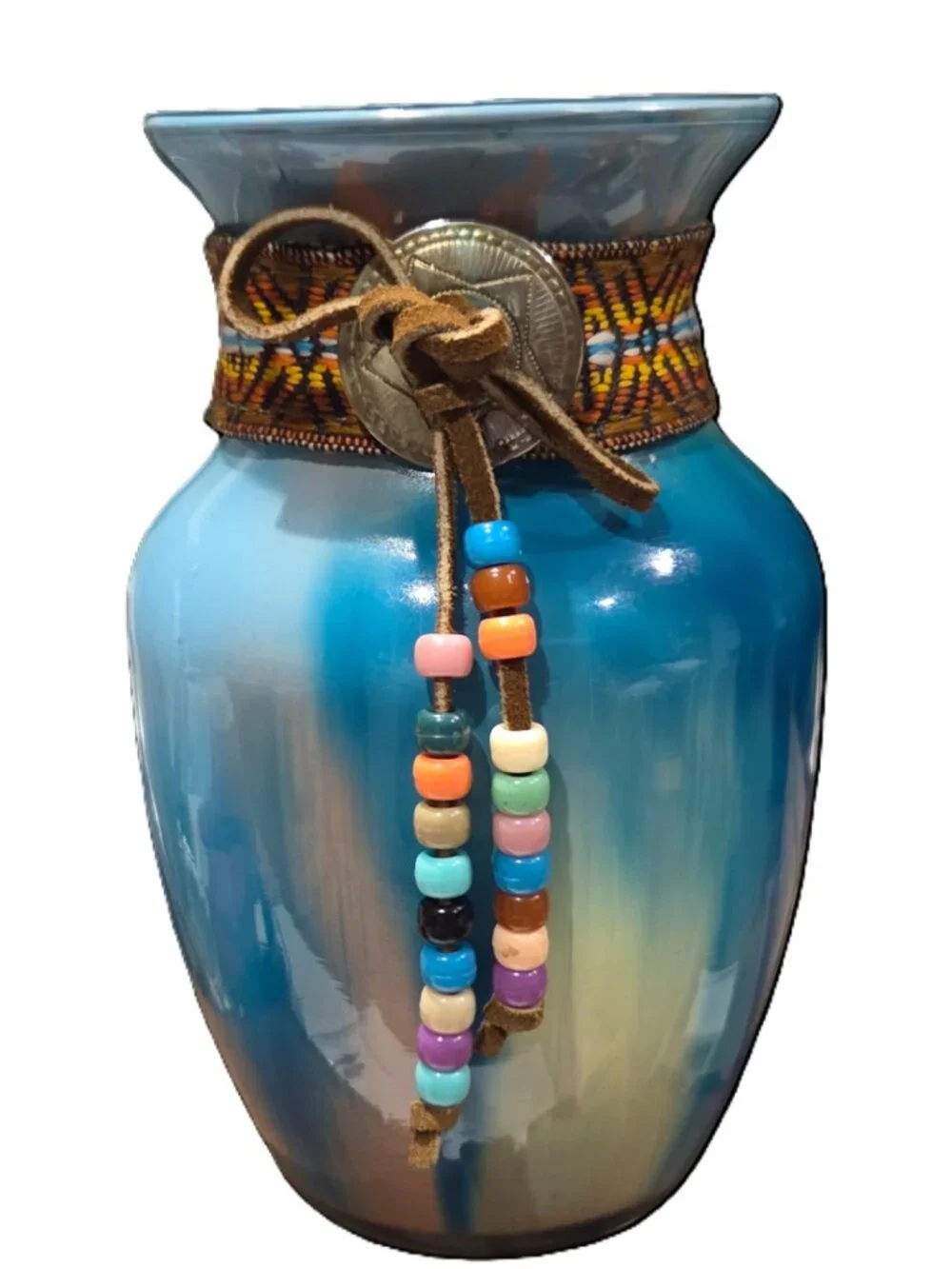 Acrylic Pour Glass Necklace Vase, Southwest Decor, Fluid Handmade Art, 8 Inches